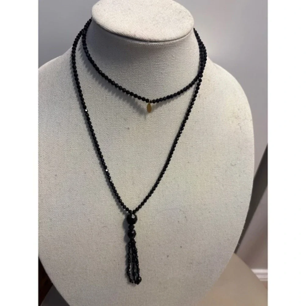 J.Jill Faceted Black Bead Tassel Necklace Womens OS Black Lariat Long